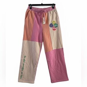 Easel Patchwork Sweatpants Size S Pastel Smiley Face Boho Joggers
